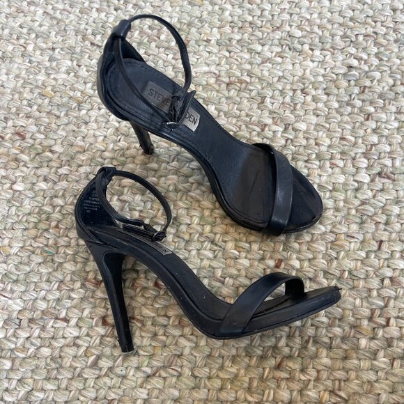 Steve Madden Stecy Women's Black Leather Strap Ankle High Heel Sandals Sz 5.5 - Picture 3 of 5